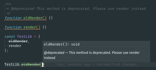 VSCode deixando o método com @deprecated tachado
